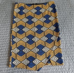 Anthropologie Blue and Yellow Geometric Pencil Skirt